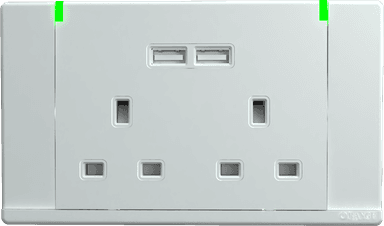 ODESSA 13Amp. 250V Twin Switched Socket Outlet with Indicator + 4. 2A USB White