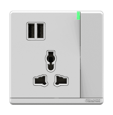 ODESSA 13Amp. 250V Single Multi Switched Socket Outlet with Indicator + 3.4 USB White