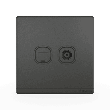 ODESSA 2Gang TV Co-Axial Outlet (75Ohm) + Telephone Outlet Pearl Gunmetal