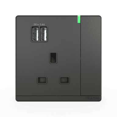 ODESSA 13Amp. 250V Single Switched Socket Outlet with Indicator + 3.4 USB Pearl Gunmetal