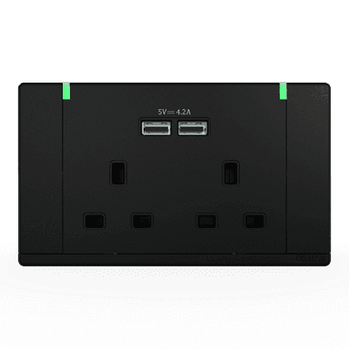 ODESSA 13Amp. 250V Twin Switched Socket Outlet with Indicator + 4. 2A USB Pearl Black