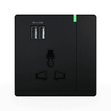 ODESSA 13Amp. 250V Single Multi Switched Socket Outlet with Indicator + 3.4 USB Pearl Black