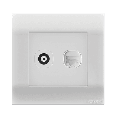 AKOYA 2Gang TV Co-Axial (75Ohm) + Telephone Outlet White with White Surround