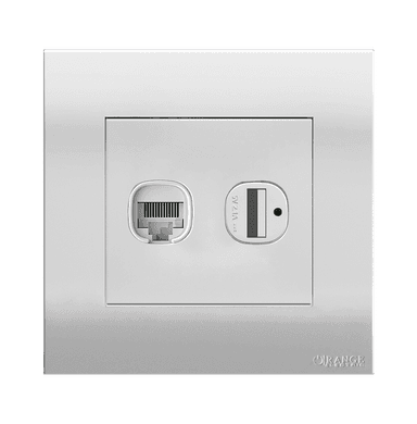 AKOYA 2Gang Telephone/Data + Type-A USB Charger Outlet White with White Surround