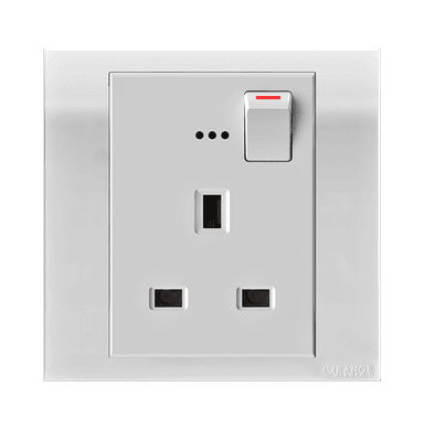 AKOYA 13Amp. Single Switched Socket Outlet with Indicator White with White Surround