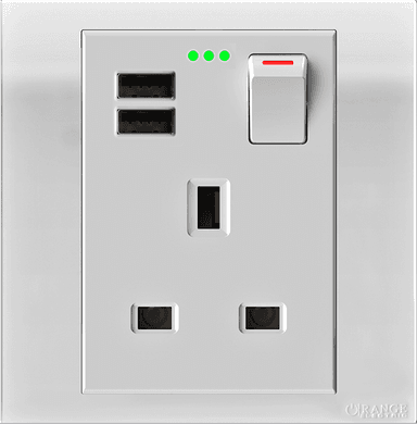 AKOYA 13Amp. Single Switched Socket Outlet with Indicator + 3.4Amp. USB White with White Surround