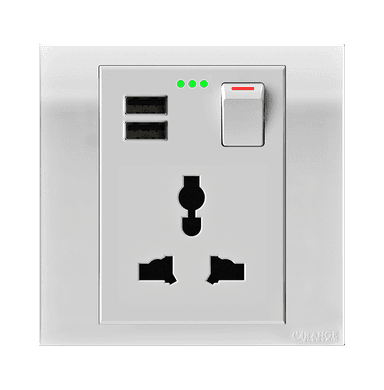 AKOYA 13Amp. Single Multy Switched Socket Outlet with Indicator + 3.4Amp. USB White with White Surround