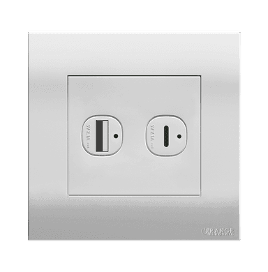 AKOYA 2.1Amp. 2Gang Type-A + C USB Charger Outlet White with White Surround