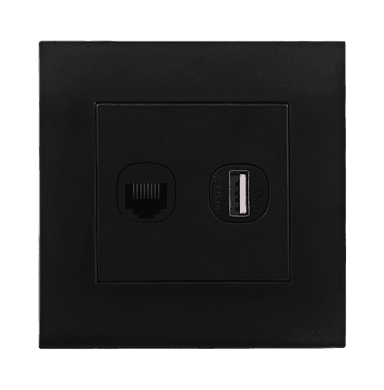 AKOYA 2Gang Telephone/Data + Type-A USB Charger Outlet B/Matte with B/Matte Surround
