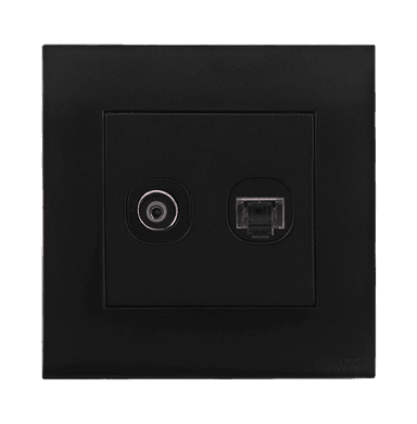 AKOYA 2Gang TV Co-Axial (75Ohm) + Data Outlet B/Matte with B/Matte Surround