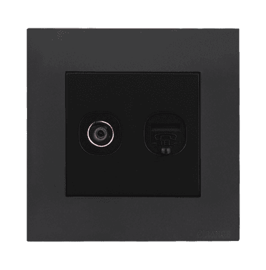 AKOYA 2Gang TV Co-Axial (75Ohm) + Telephone Outlet B/Matte with GM/Matte Surround
