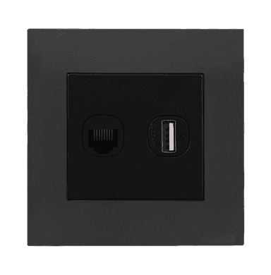 AKOYA 2Gang Telephone/Data + Type-A USB Charger Outlet B/Matte with GM/Matte Surround