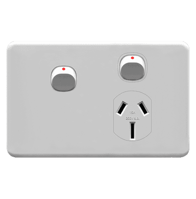 ENIGMA 15Amp. 250V a.c. 1Gang Horizontal Power point with 16AX Extra Dolly Classic White (Australian Standard)