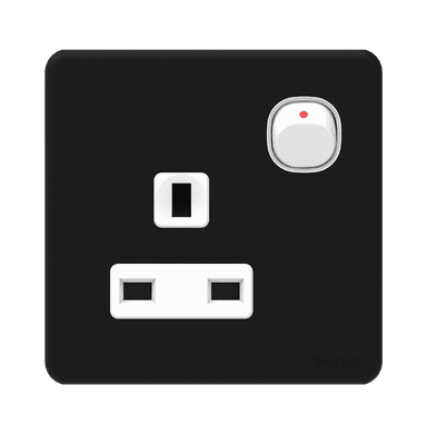 ENIGMA 13Amp. Single Switched Socket Outlet Pearl Black (British Standard)