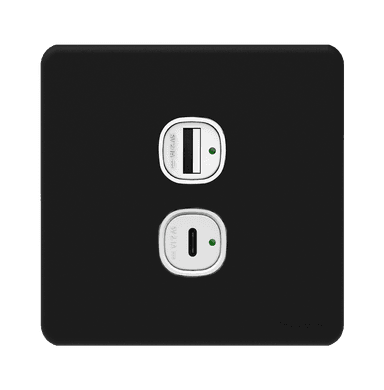 ENIGMA 2.1Amp. 2Gang Type-A + Type-C USB Charger Outlet Pearl Black (British Standard)