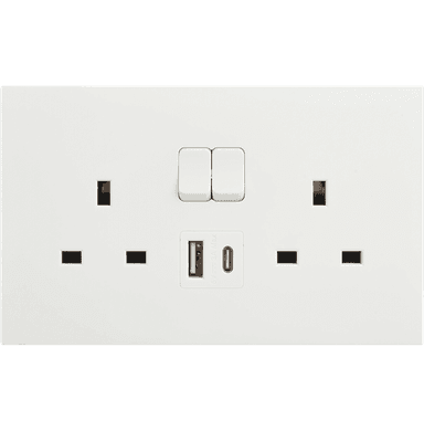 VIRAGO 13Amp. Twin 1Pole Switched Socket Outlet without Indicator with Type-A + Type-C USB Charger Outlet White