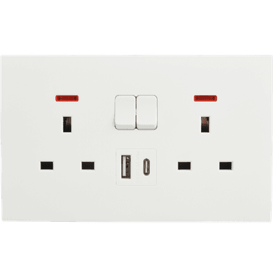 VIRAGO 13Amp. Twin 1Pole Switched Socket Outlet with Indicator with Type-A + Type-C USB Charger Outlet White