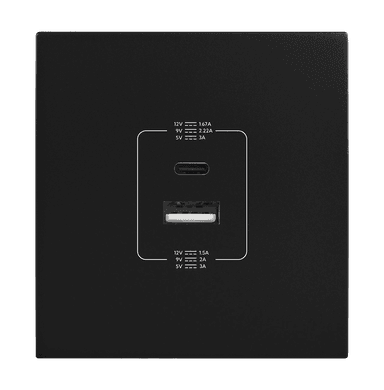 VIRAGO 1Gang  Type-A+Type-C USB Charger Outlet Black