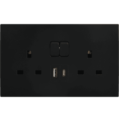 VIRAGO 13Amp. Twin 1Pole Switched Socket Outlet without Indicator with Type-A + Type-C USB Charger Outlet Black