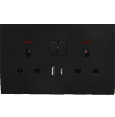 VIRAGO 13Amp. Twin 1Pole Switched Socket Outlet with Indicator with Type-A + Type-C USB Charger Outlet Black