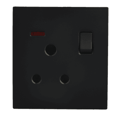 VIRAGO 15Amp. Single 1Pole Switched Socket Outlet with Indicator Black