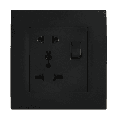 VIRAGO Multy + 2Pin Single 1Pole Switched Socket Outlet with Indicator Black