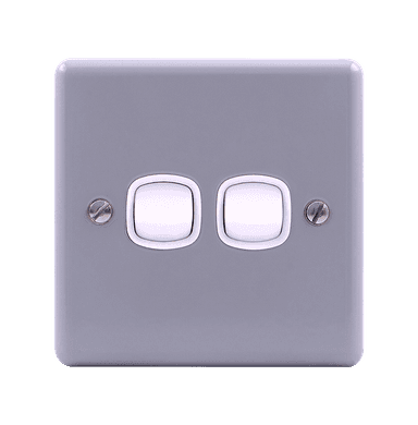 METAL CLAD 10Amp. 2Gang 1Way Switch with Mounting Box Grey