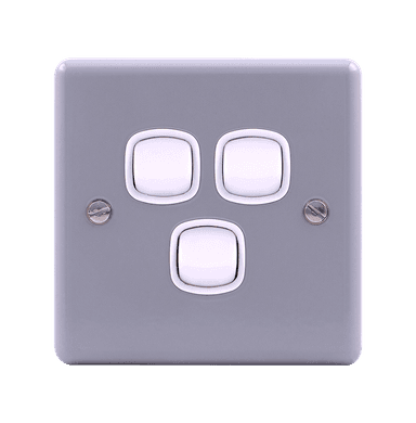 METAL CLAD 10Amp. 3Gang 1Way Switch with Mounting Box Grey