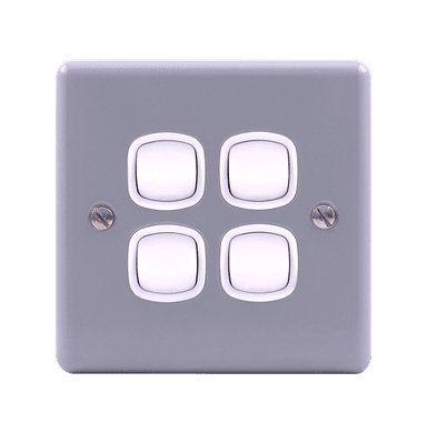 METAL CLAD 10Amp. 4Gang 2Way Switch with Mounting Box Grey