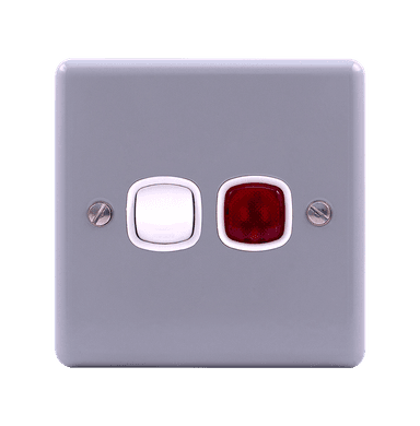 METAL CLAD 20A Double Pole Switch with Indicator with Mounting Box Grey