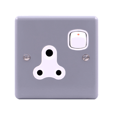 METAL CLAD 5Amp. Single Switched Socket Outlet with Mounting Box Grey