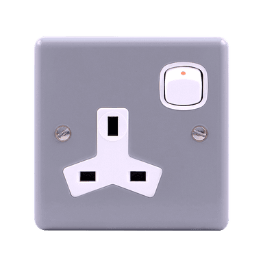METAL CLAD 13Amp. Single Switched Socket Outlet with Mounting Box Grey