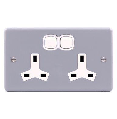 METAL CLAD 13Amp. Twin Switched Socket Outlet with Mounting Box Grey