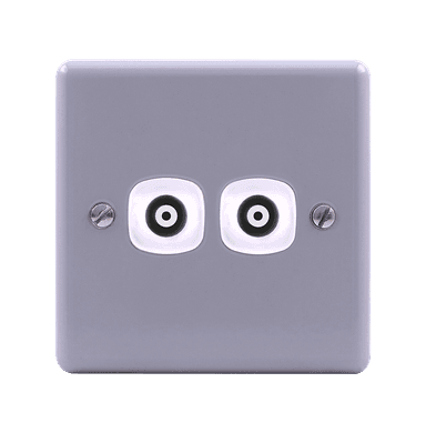 METAL CLAD 2Gang TV Co-Axial Outlet (75Ohm) with Mounting Box Grey