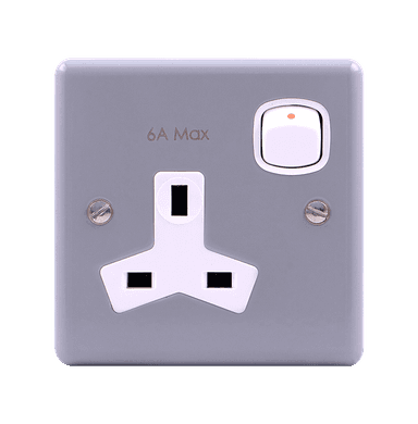 METAL CLAD 6Amp. Max Single Switched Socket Outlet with Mounting Box Grey