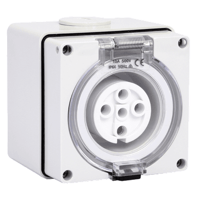 ATLANTIS 56Series 10Amp. 500V IP65 4Pole Surface Mounted Socket Outlet with Front Flap