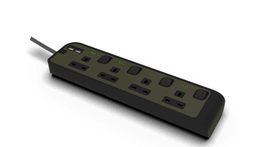 4 Outlet Power Strip with 2 USB-A Ports with 7Meter Cord Midnight Green