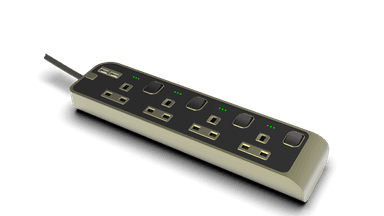4 Outlet Power Strip with 2 USB-A Ports with 7Meter Cord Black Matte