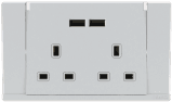 ODESSA 13Amp. 250V Twin Switched Socket Outlet with Radium + 4. 2A USB White