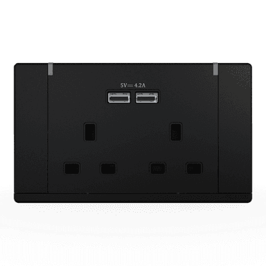 ODESSA 13Amp. 250V Twin Switched Socket Outlet with Radium + 4. 2A USB Pearl Black