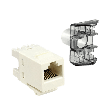 CAT6A Shuttered Keystone Jack, 180 Degree - White